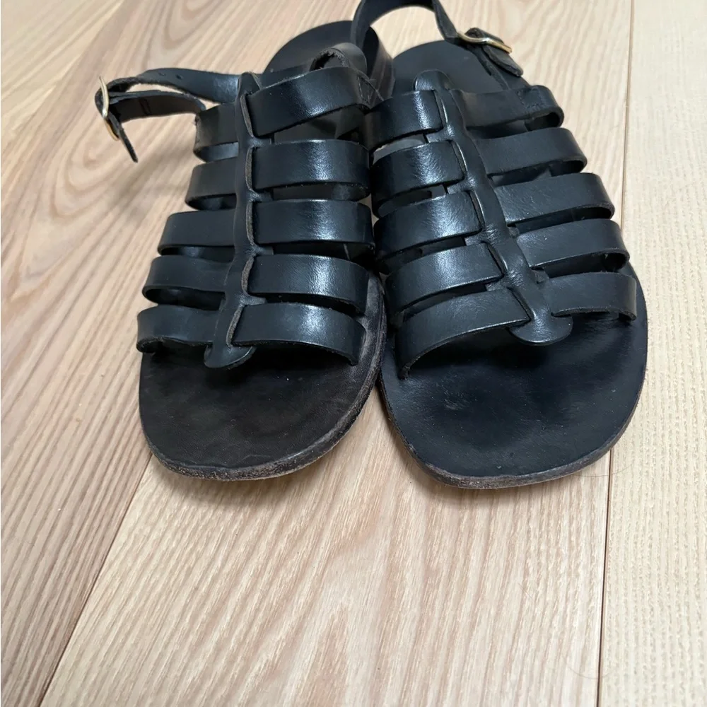 Mansur Gabriel - black leather gladiator strap summer flat sandals size 36 US 6 - Picture 3 of 5
